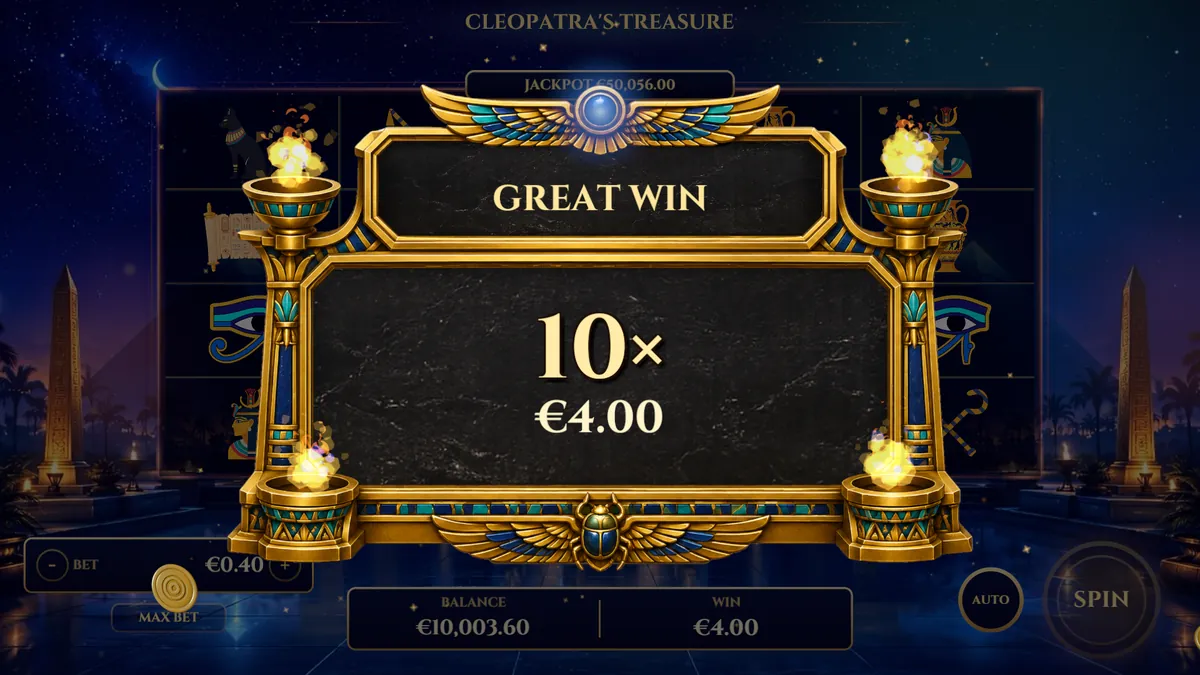 A win presentation showing a ten-times multiplier.